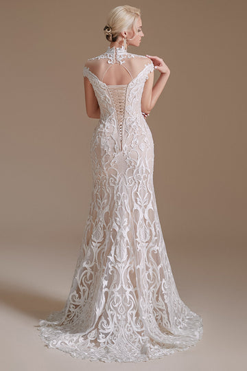 Sirena Encaje Blanco Abierto Espalda Vestido de Novia
